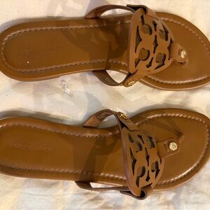 Tory Burch Tan Leather Miller Thong Sandals